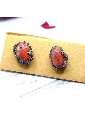 Carnelian studs handmade